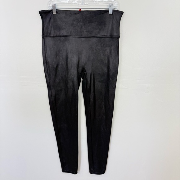 SPANX Pants - SPANX Black High-Rise Faux Leather Metallic Women's Leggings E4